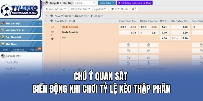 Chú ý quan sát biến động khi chơi tỷ lệ kèo thập phân